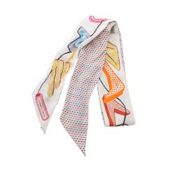 Hermes Twilly CHEVALOSCOPE POINTILLE Silk Scarf for Women White Multicolor