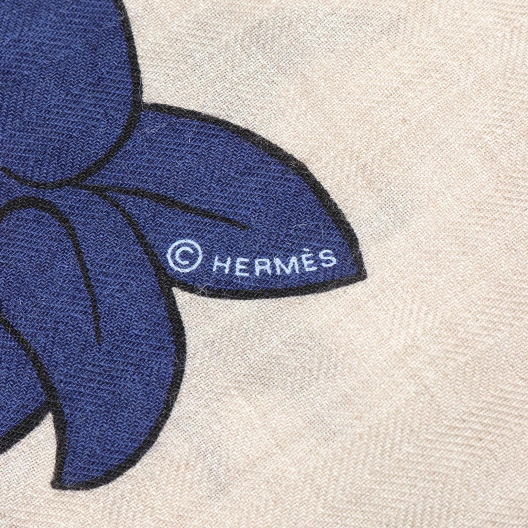 Hermes HERMES Carre Gean 140 Les Leopards Scarf Silk Cashmere Women's Blue Beige Multicolor