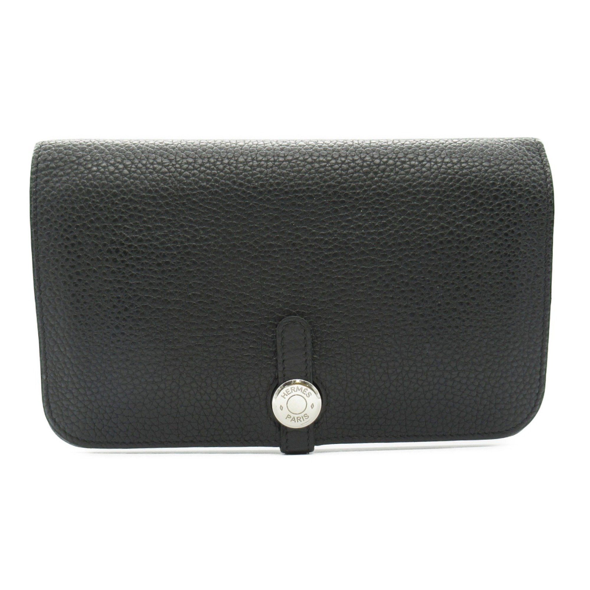 Hermes HERMES Dogon GM Black Bi-fold Long Wallet Leather Togo Women's