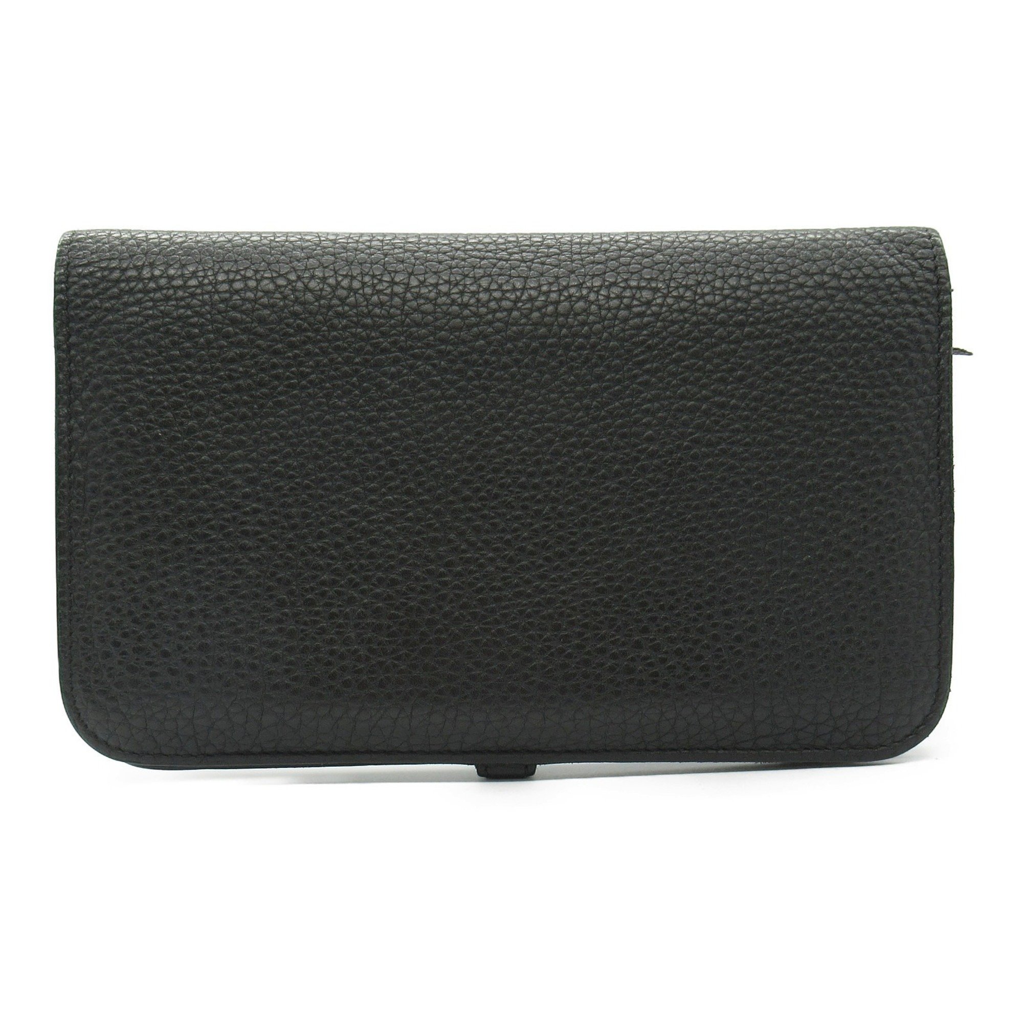 Hermes HERMES Dogon GM Black Bi-fold Long Wallet Leather Togo Women's