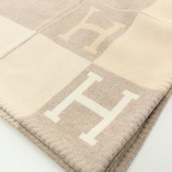 Hermes HERMES Plaid Avalon Wool Cashmere Women's Beige H102665M 28