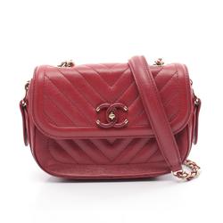 CHANEL V-stitch chevron shoulder bag, leather, women's, bordeaux