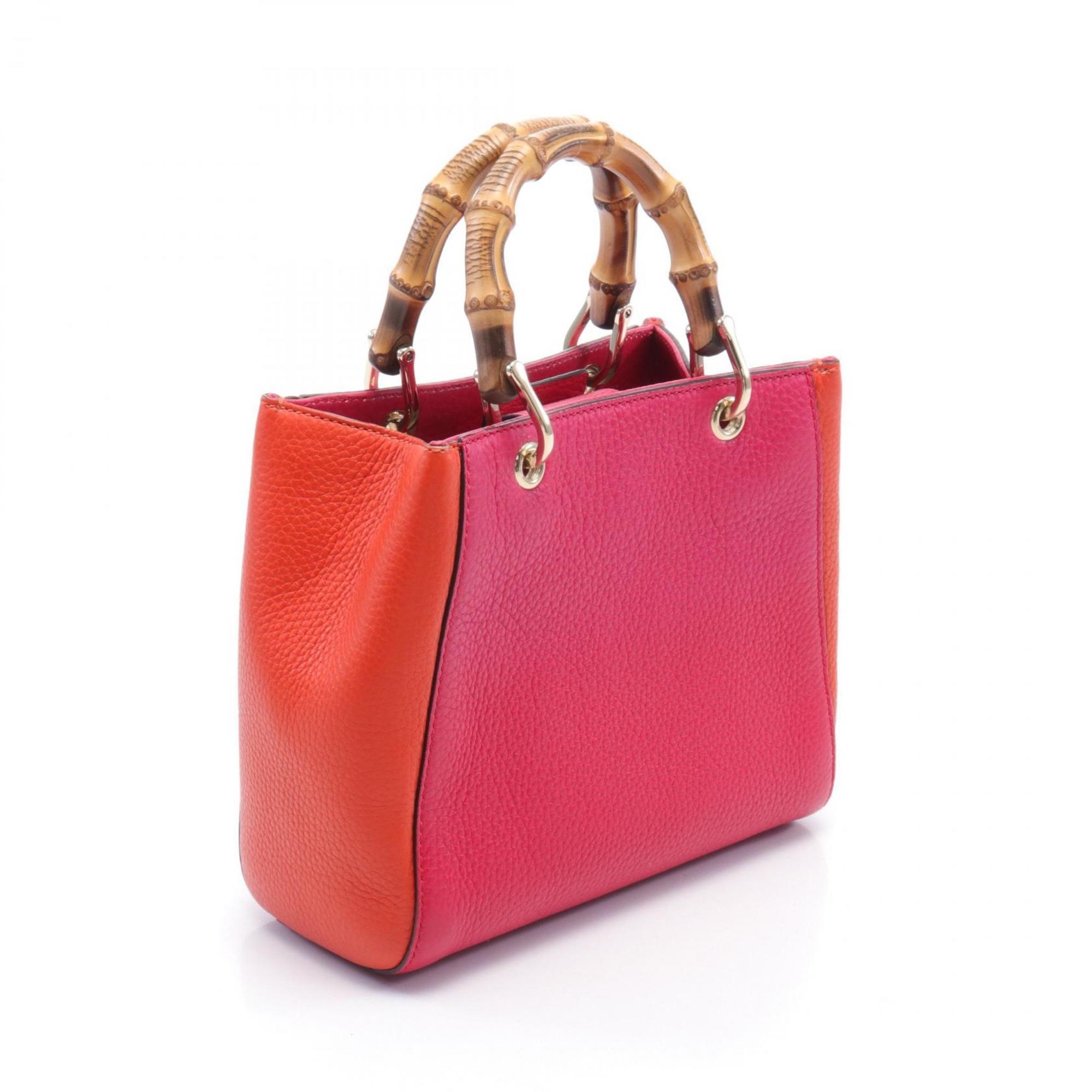 GUCCI Bamboo Shopper Handbag Bag Leather Women's Pink Orange