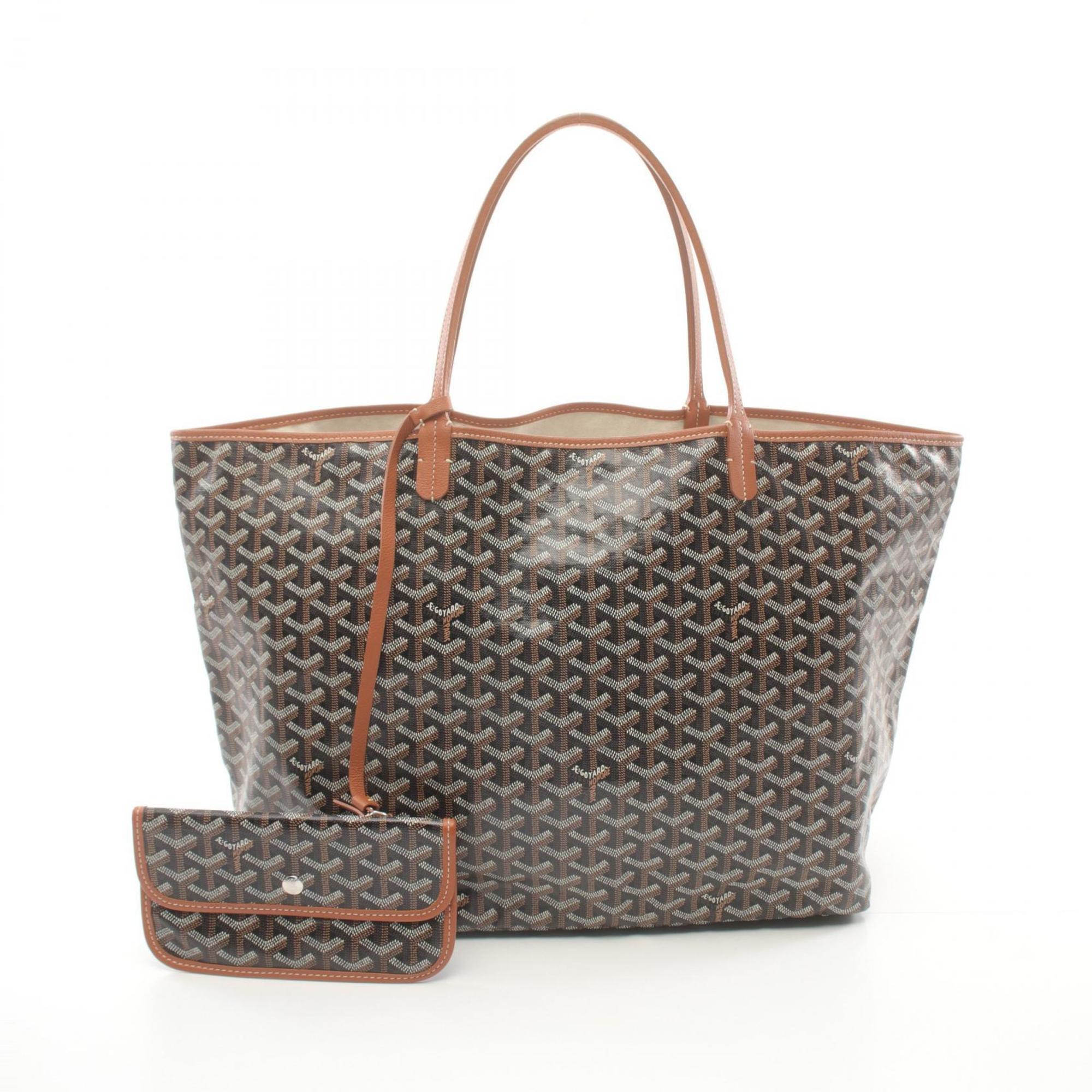 GOYARD Saint Louis GM Tote Bag, Coated Canvas, Leather, Women's, Black, Brown, White, SOA020241