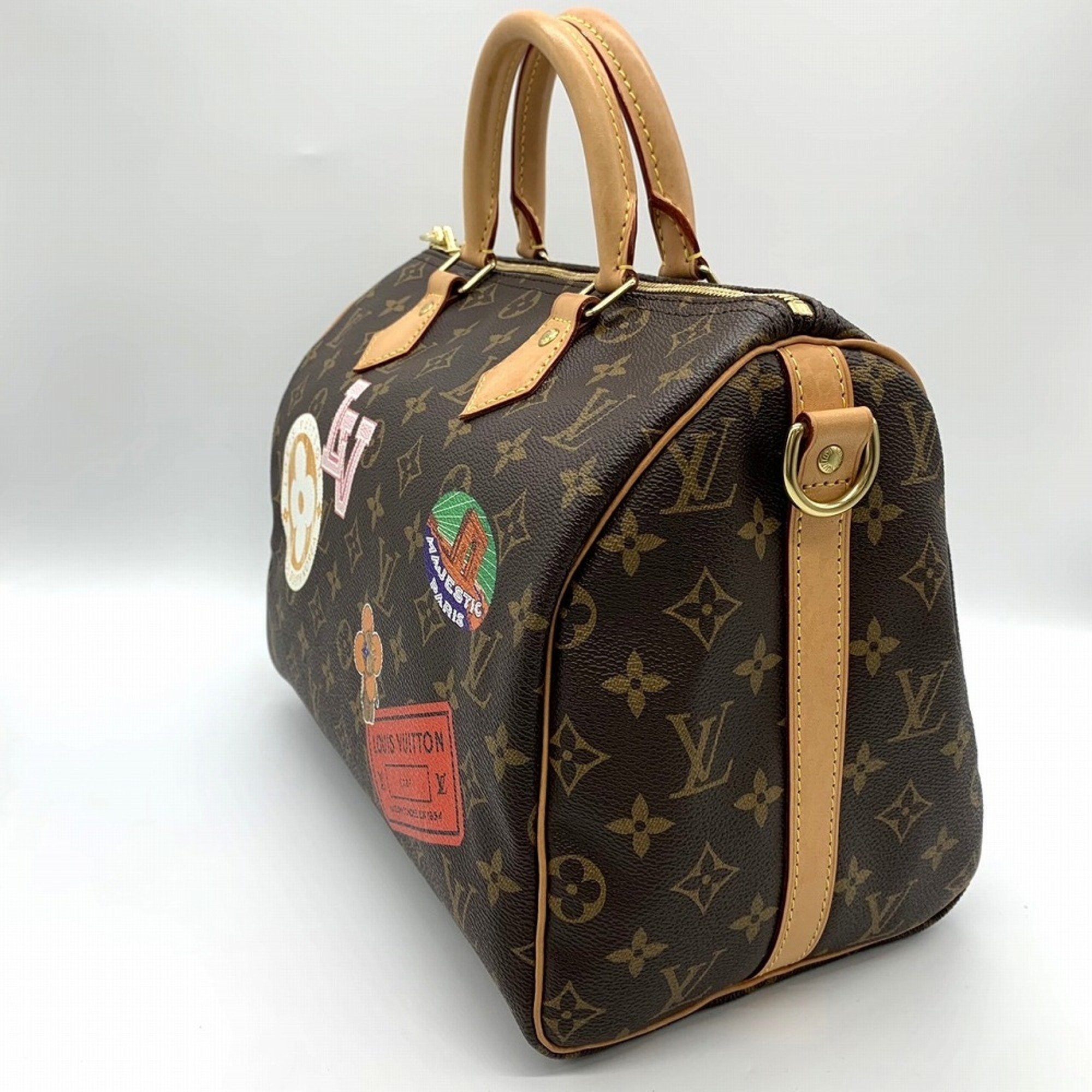 LOUIS VUITTON Louis Vuitton Bandouliere 30 My LV World Tour Label Handbag Monogram Canvas Brown Women's