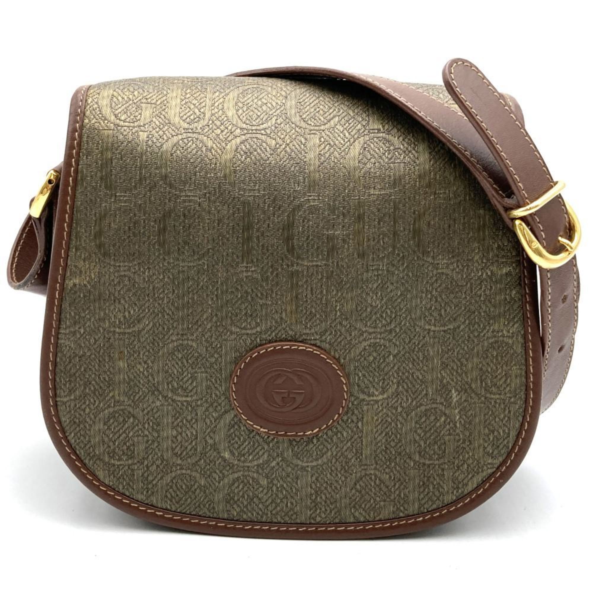 GUCCI Old Gucci Shoulder Bag Jacquard Flap Khaki Brown 007 261 Women's