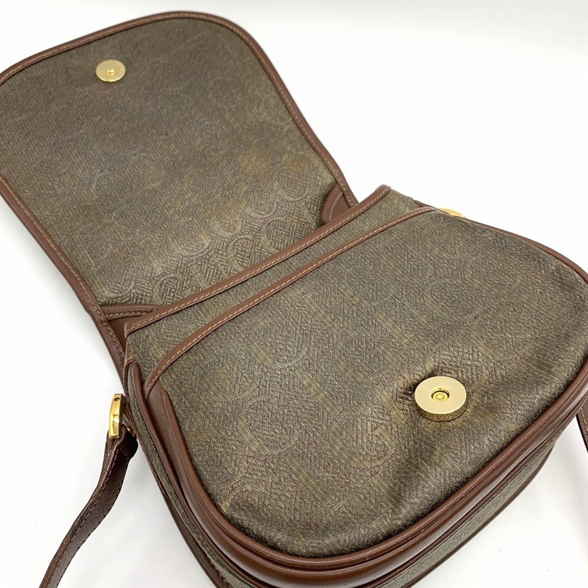 GUCCI Old Gucci Shoulder Bag Jacquard Flap Khaki Brown 007 261 Women's