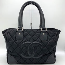 CHANEL Paris New York Line Tote Bag Handbag Coco Mark Quilted Nylon/Leather Black Women's