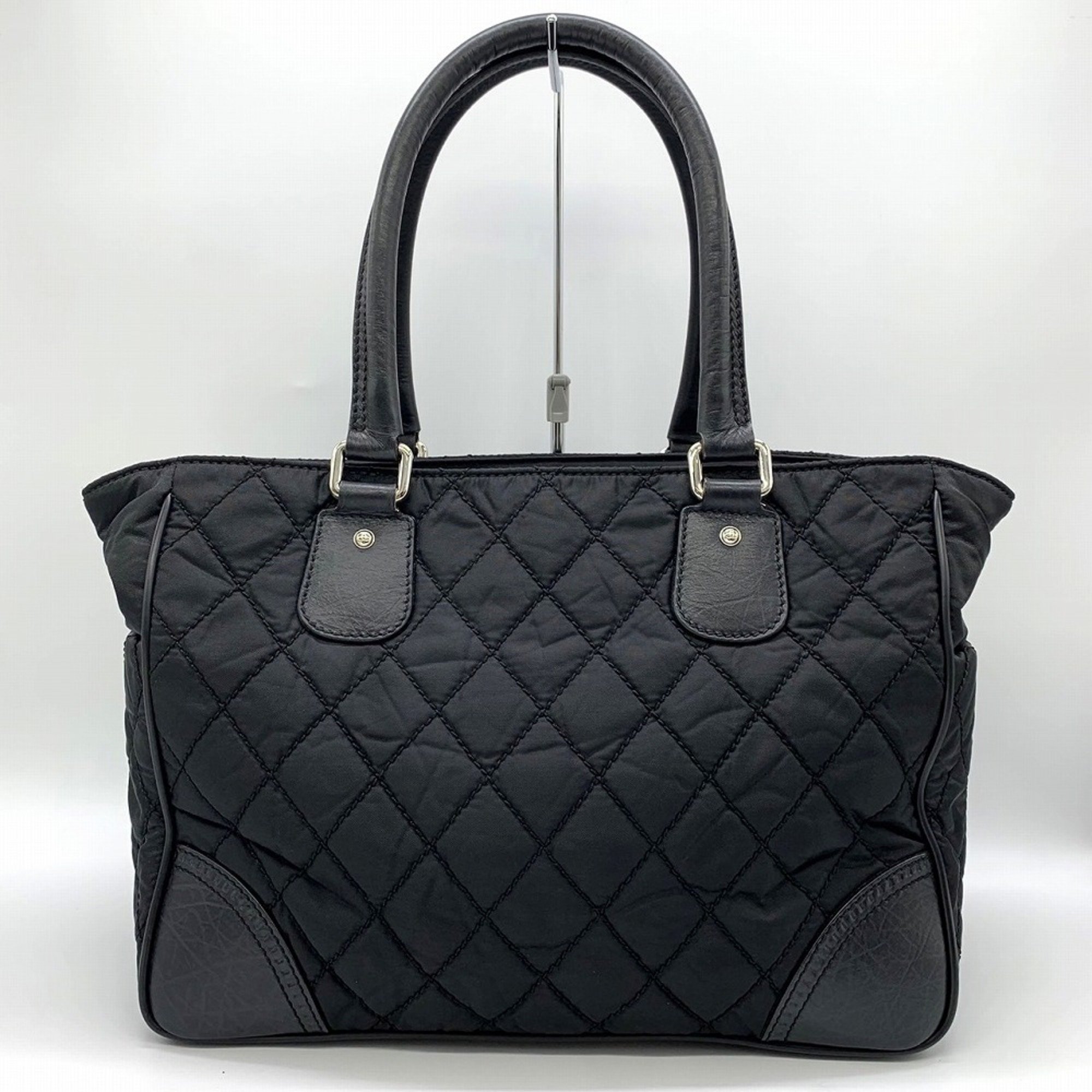 CHANEL Paris New York Line Tote Bag Handbag Coco Mark Quilted Nylon/Leather Black Women's