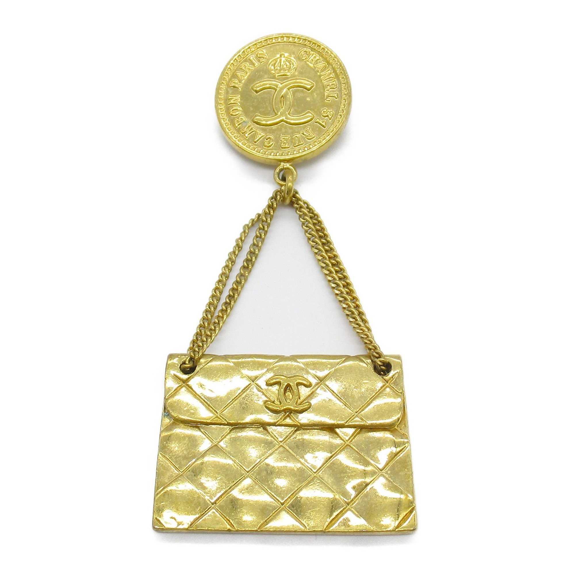 CHANEL Matelasse Chain Shoulder Brooch GP (Gold Plated) Women's Gold