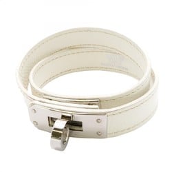 Hermes Bracelet Kelly Double Tour Metal Leather Silver White I Engraved Ladies