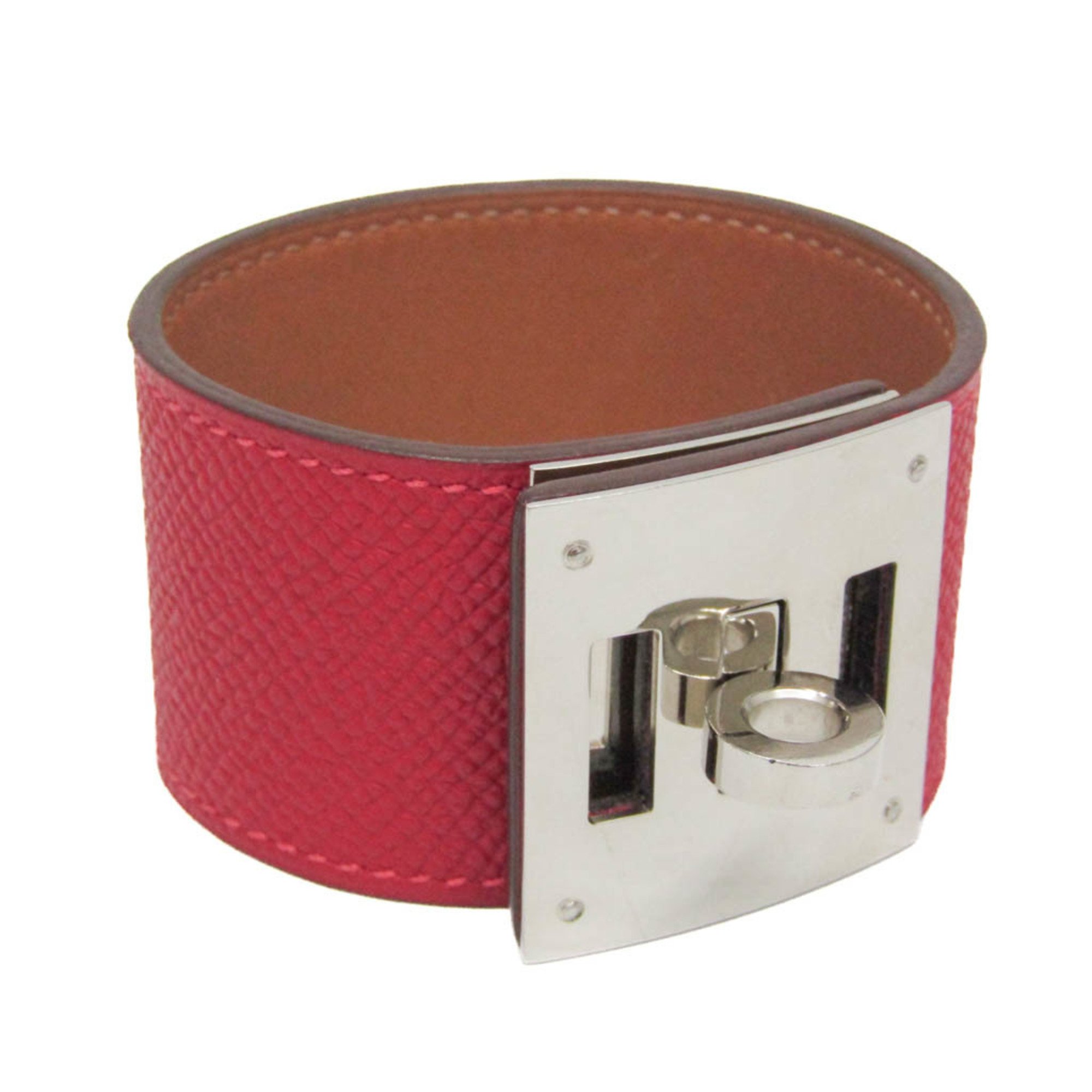 Hermes Kelly Dog Epsom Leather,Metal Bangle Red Color,Silver