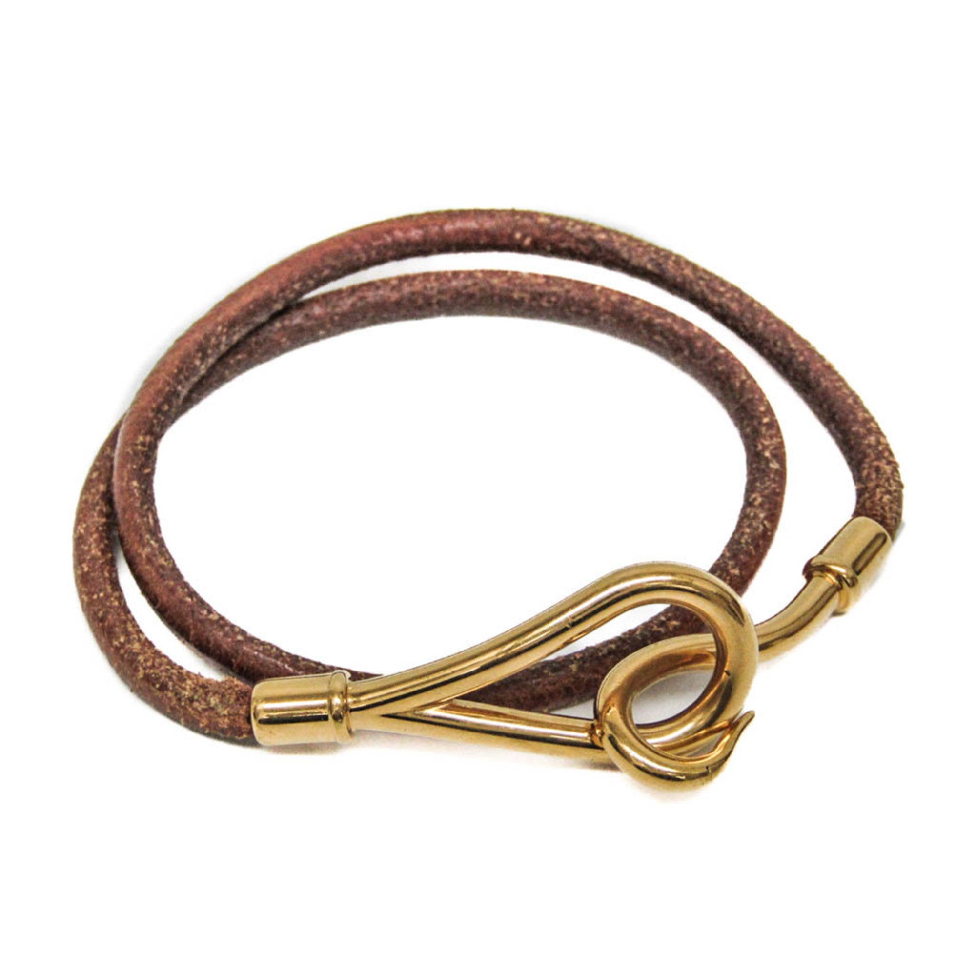 Hermes Jumbo Choker Leather,Metal Bangle Brown,Gold