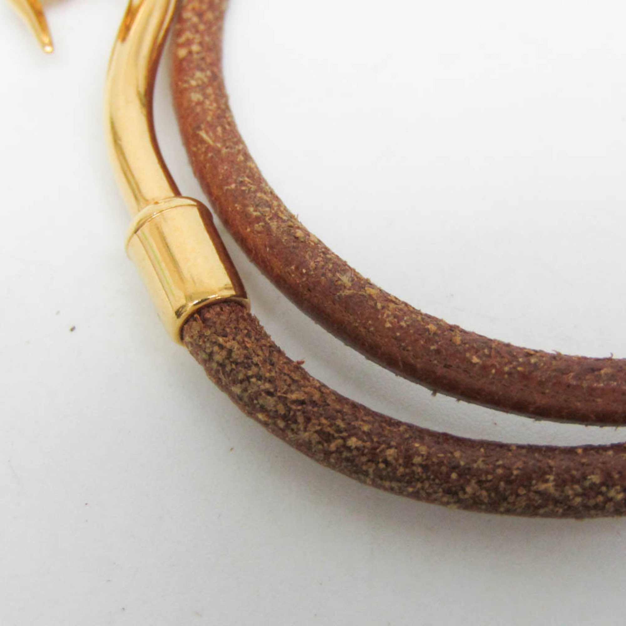 Hermes Jumbo Choker Leather,Metal Bangle Brown,Gold