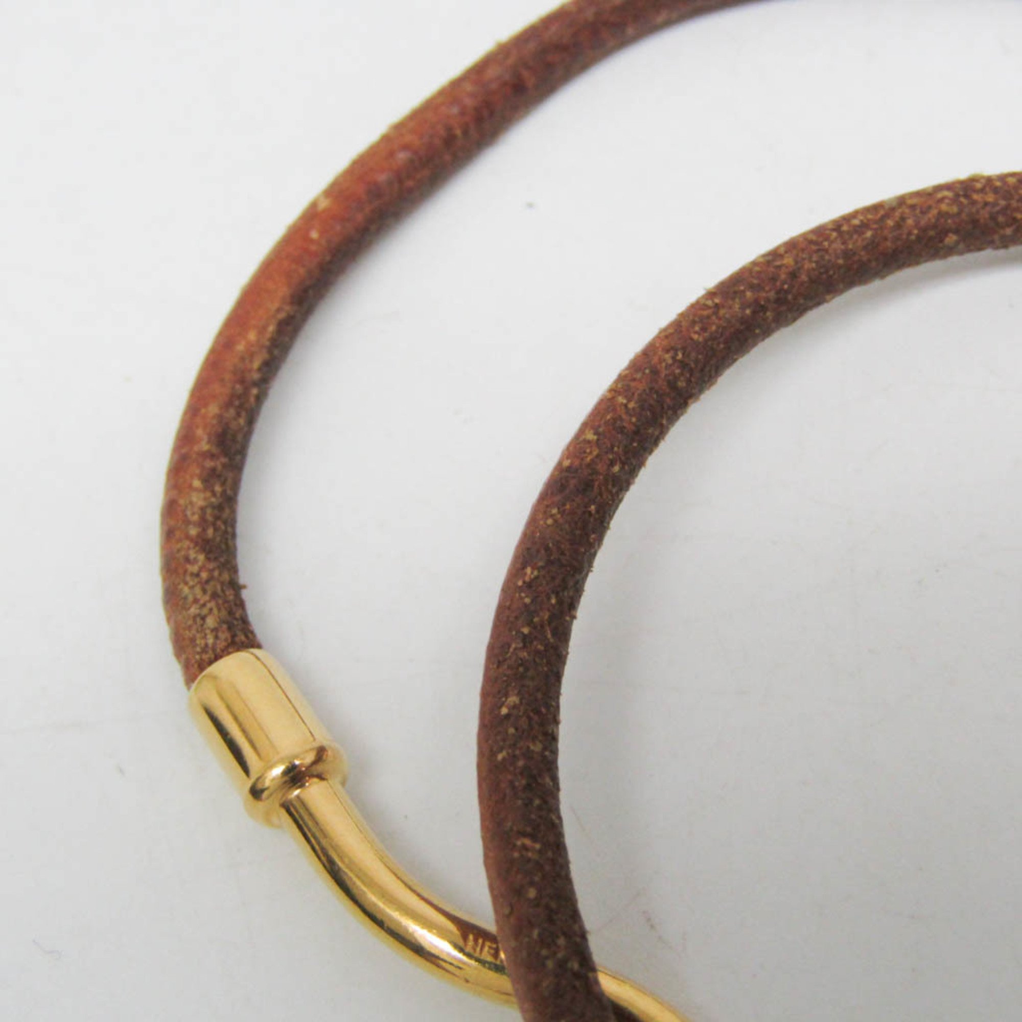 Hermes Jumbo Choker Leather,Metal Bangle Brown,Gold