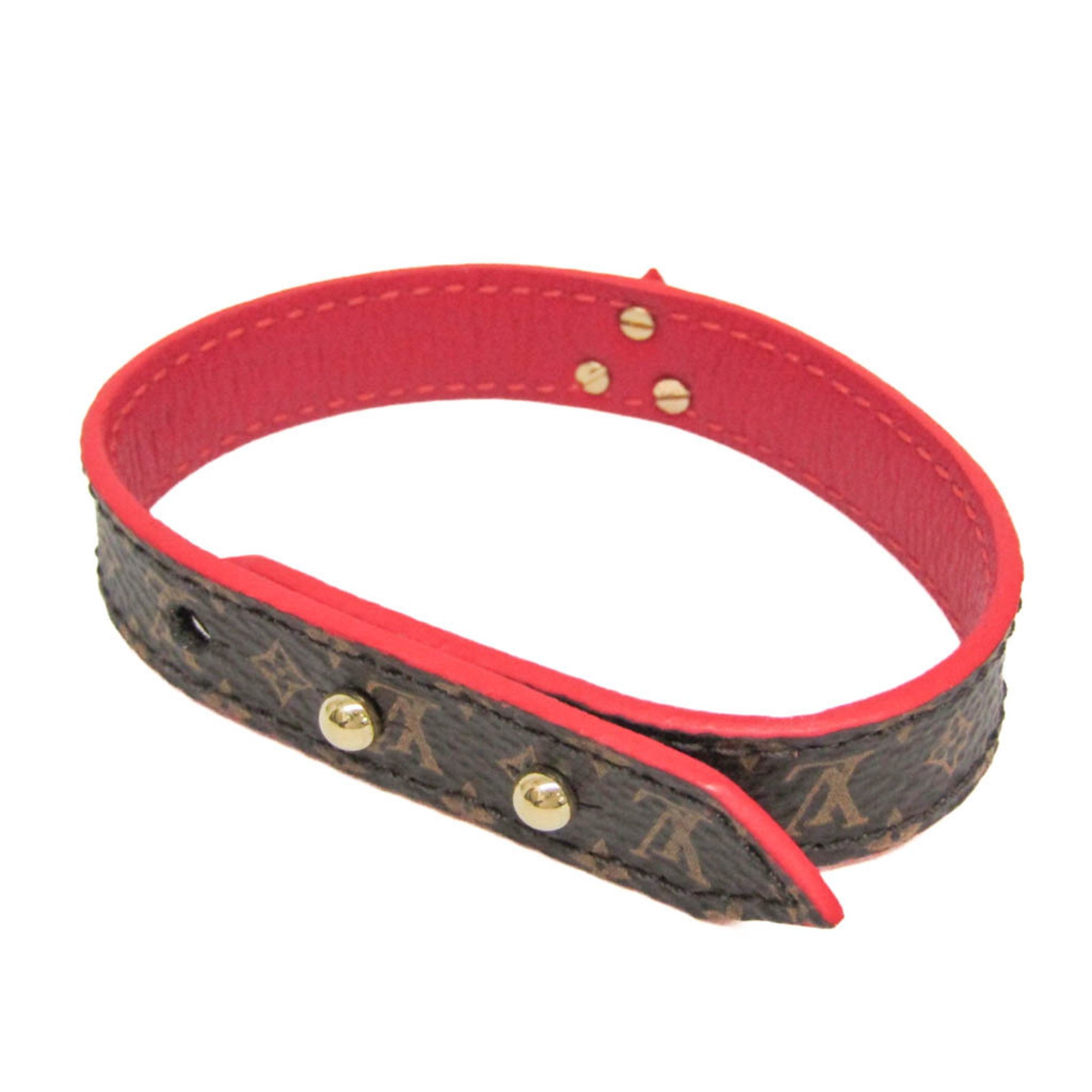 Louis Vuitton Monogram Essential V Bracelet M6343 Leather,Metal,Monogram No Stone Charm Bracelet Brown,Red Color