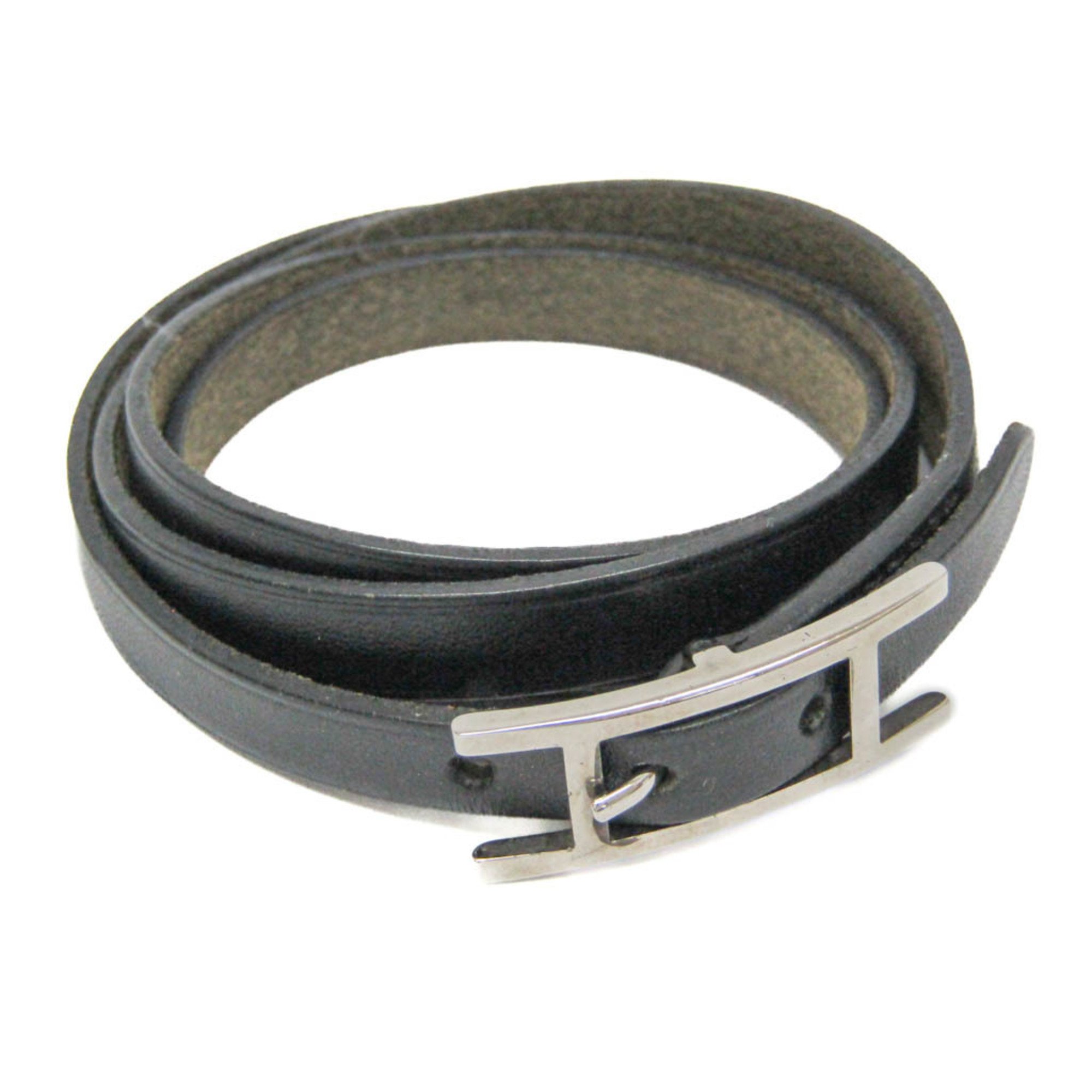 Hermes Hapi 4-row Bracelet Choker Leather,Metal No Stone Bangle Black,Silver