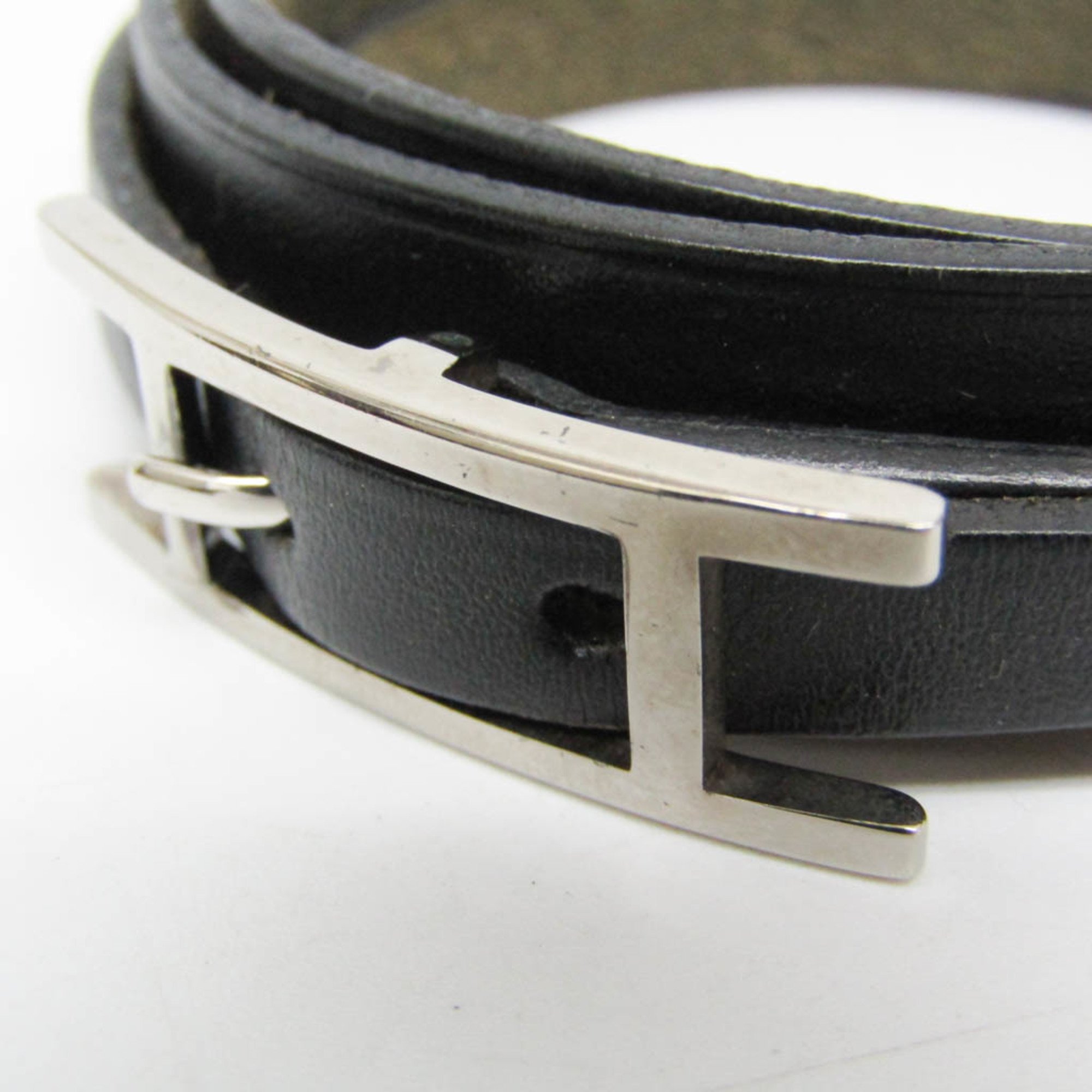 Hermes Hapi 4-row Bracelet Choker Leather,Metal No Stone Bangle Black,Silver