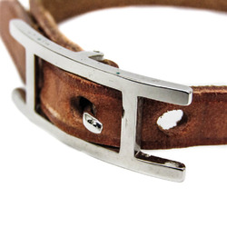 Hermes Api Leather,Metal Bangle Brown,Silver