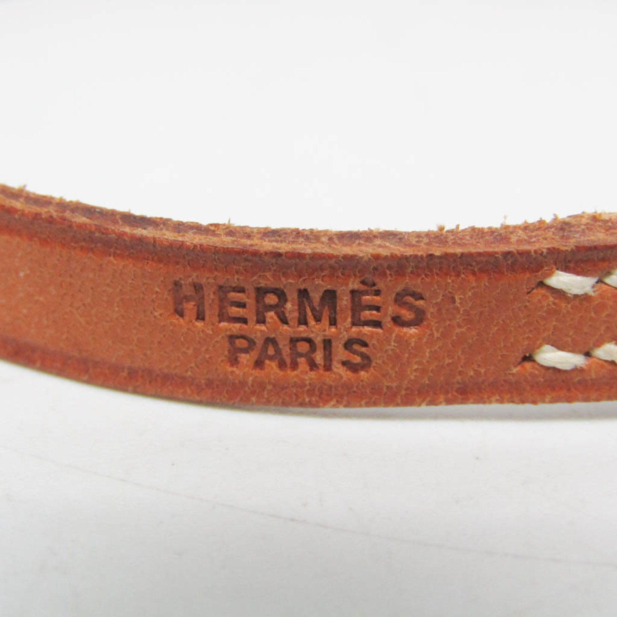 Hermes Api Leather,Metal Bangle Brown,Silver