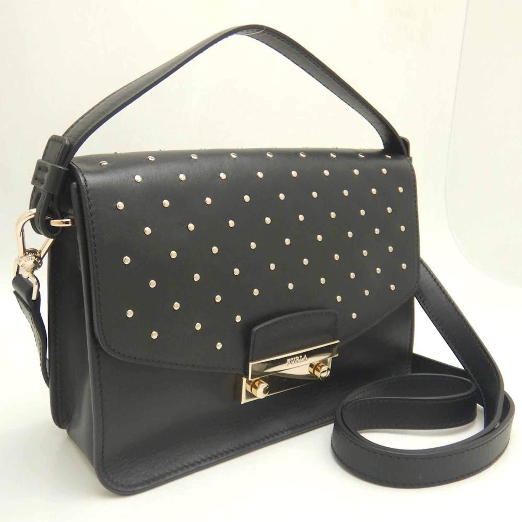 Furla Metropolis handbag in studded leather, black 252031