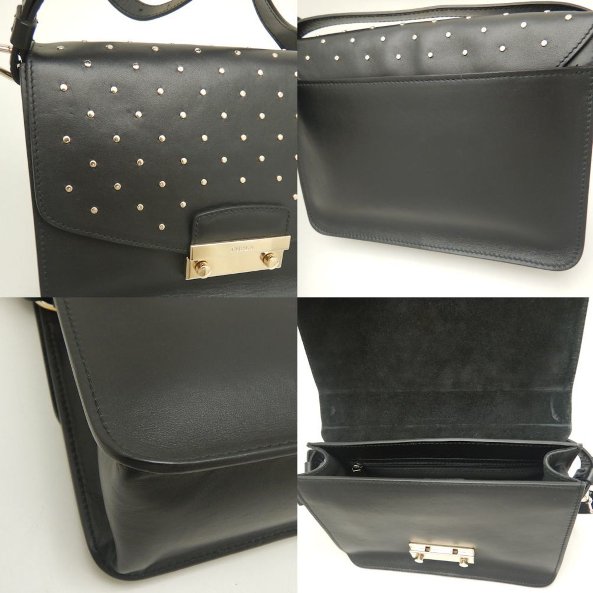 Furla Metropolis handbag in studded leather, black 252031