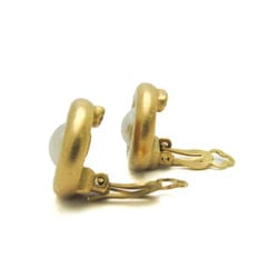 Chanel Vintage 93 A Artificial Pearl Metal Clip Earrings Gold