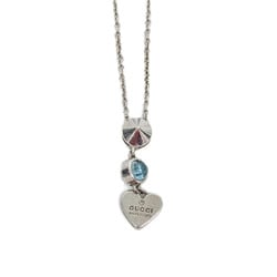 Gucci Heart Motif Silver 925 Rhinestone Women,Men Fashion Pendant Necklace (Silver)