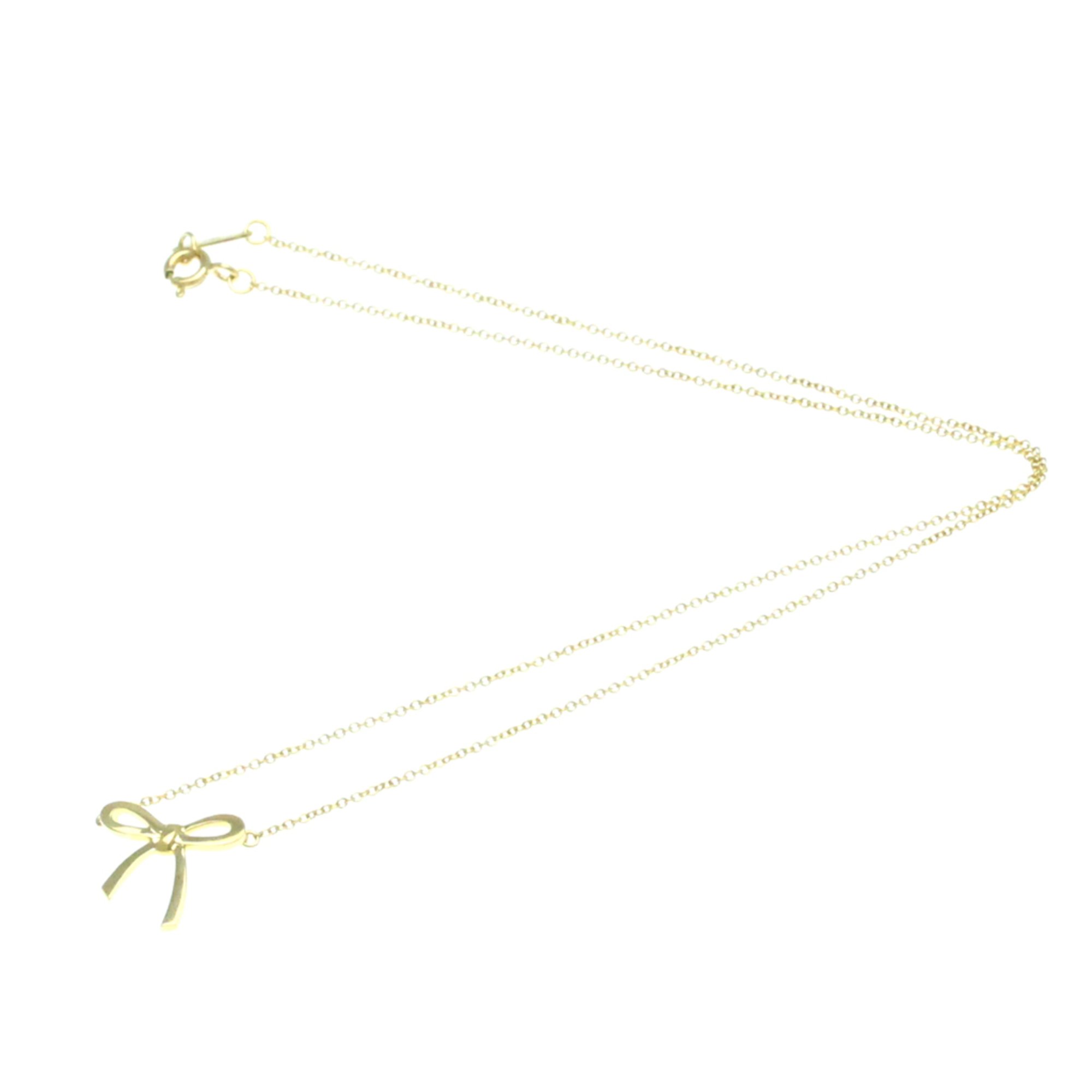 Tiffany Bow Ribbon Necklace Yellow Gold (18K) No Stone Men,Women Fashion Pendant Necklace (Gold)