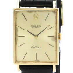 ROLEX Cellini 18K Gold Leather Hand-Winding Mens Watch BF578793