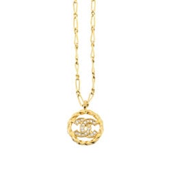 CHANEL Coco Mark Rhinestone Necklace Gold 3438