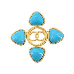 CHANEL Coco Mark Rhinestone Brooch Gold Blue 28