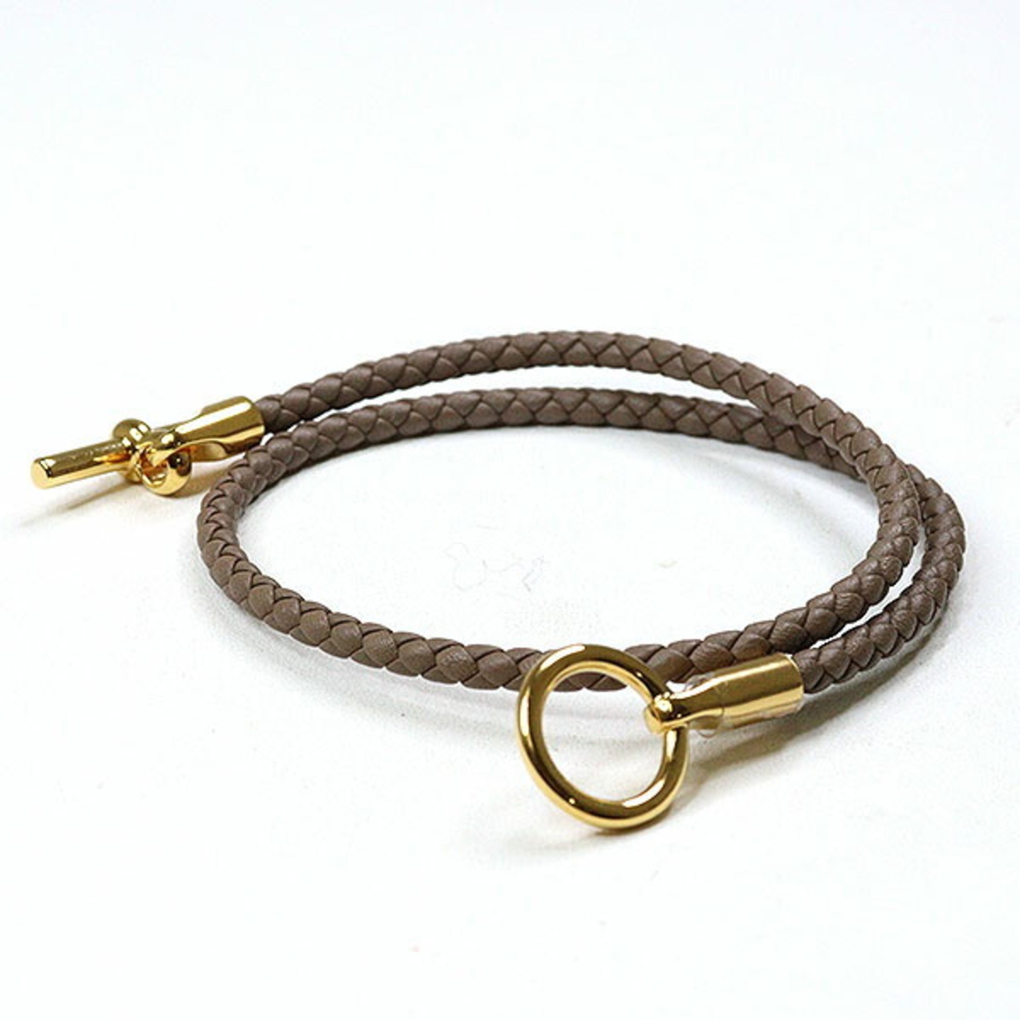 Hermes Leather Bracelet Grenan Double Tour 2-Row Etoupe Size approx. 15.5cm