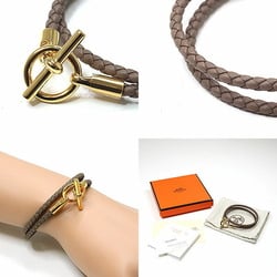 Hermes Leather Bracelet Grenan Double Tour 2-Row Etoupe Size approx. 15.5cm