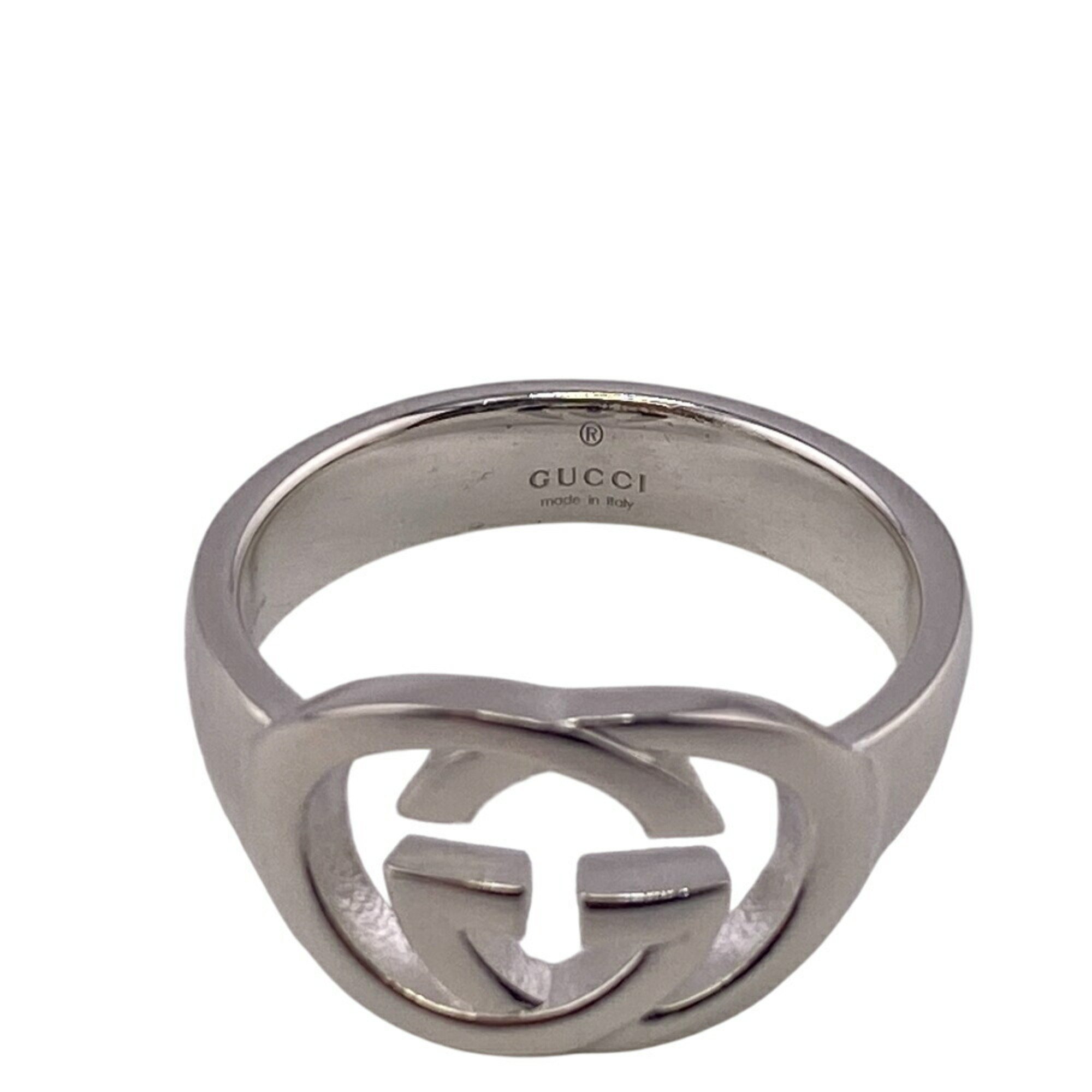 GUCCI 190483-J8400 Interlocking G Silver Brit Ring, Silver, Unisex