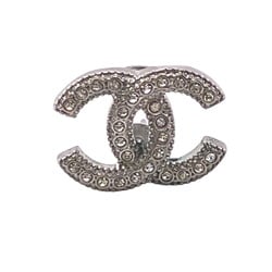 CHANEL D21A Coco Mark Rhinestone Earrings Silver Women's