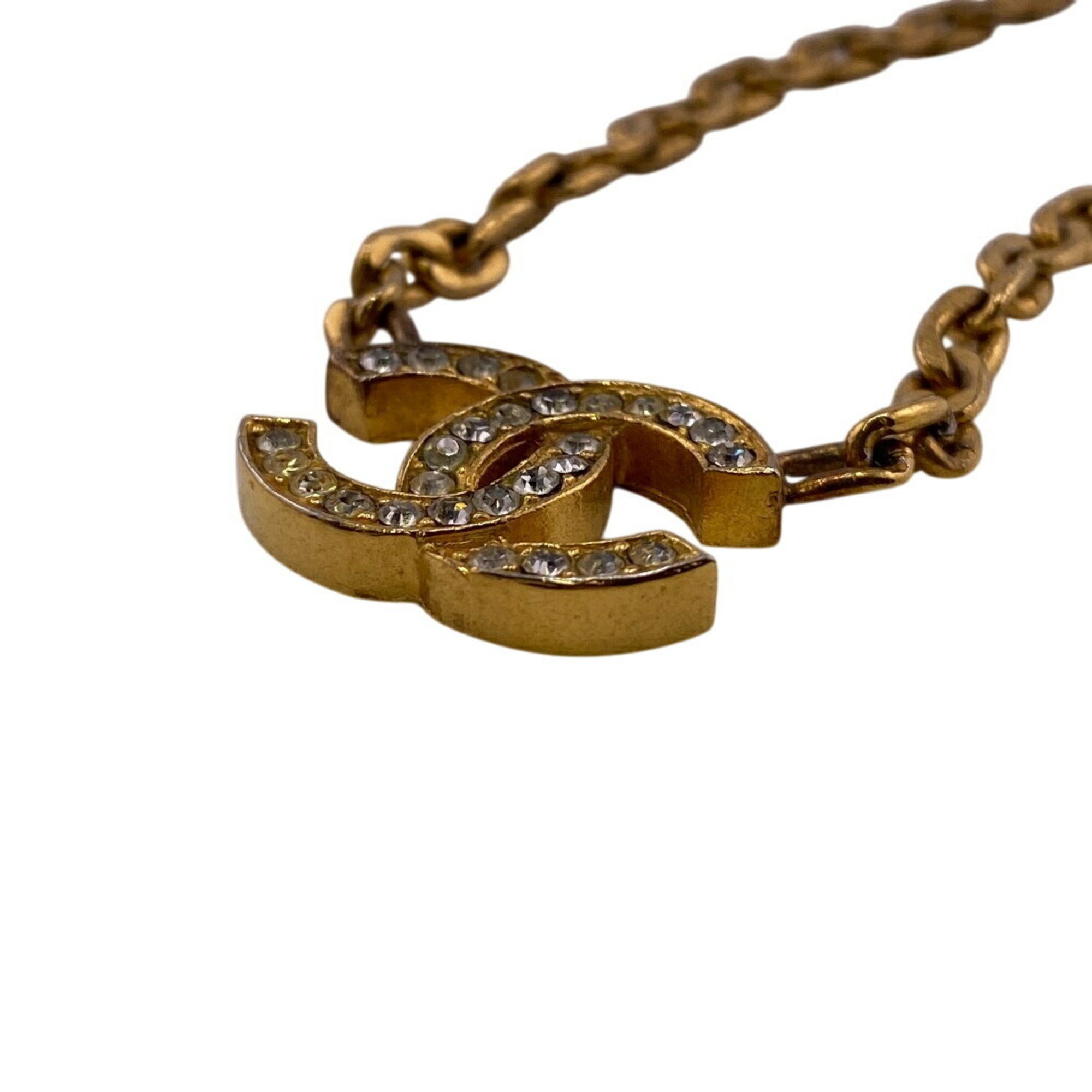 CHANEL Coco Mark 3312 Rhinestone Necklace Gold Unisex