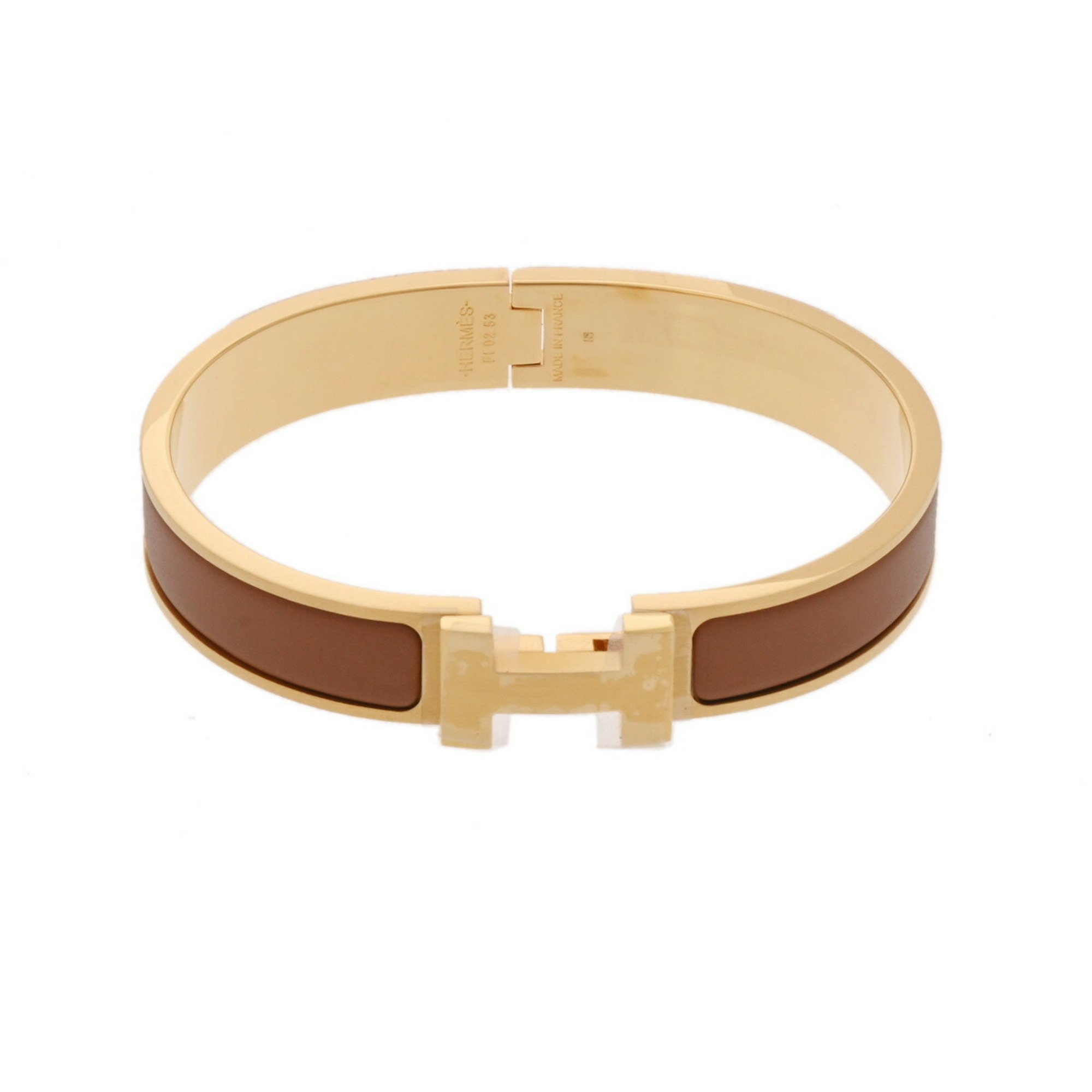 HERMES Click HH Brown GP hardware Unisex Matte Bracelet