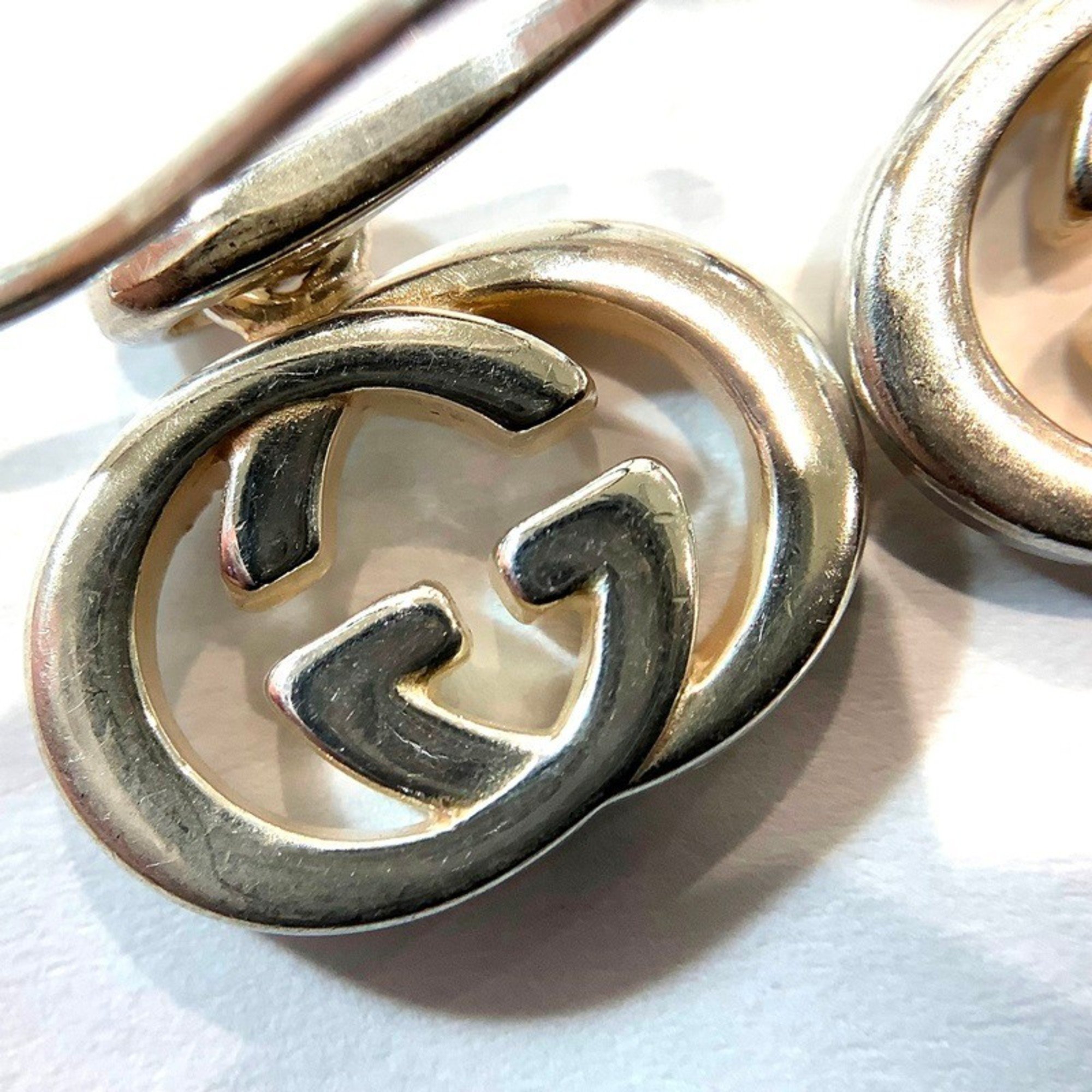 GUCCI 925 Interlocking GG Earrings 223321 J8400 8106 Silver Hanging KB-9158