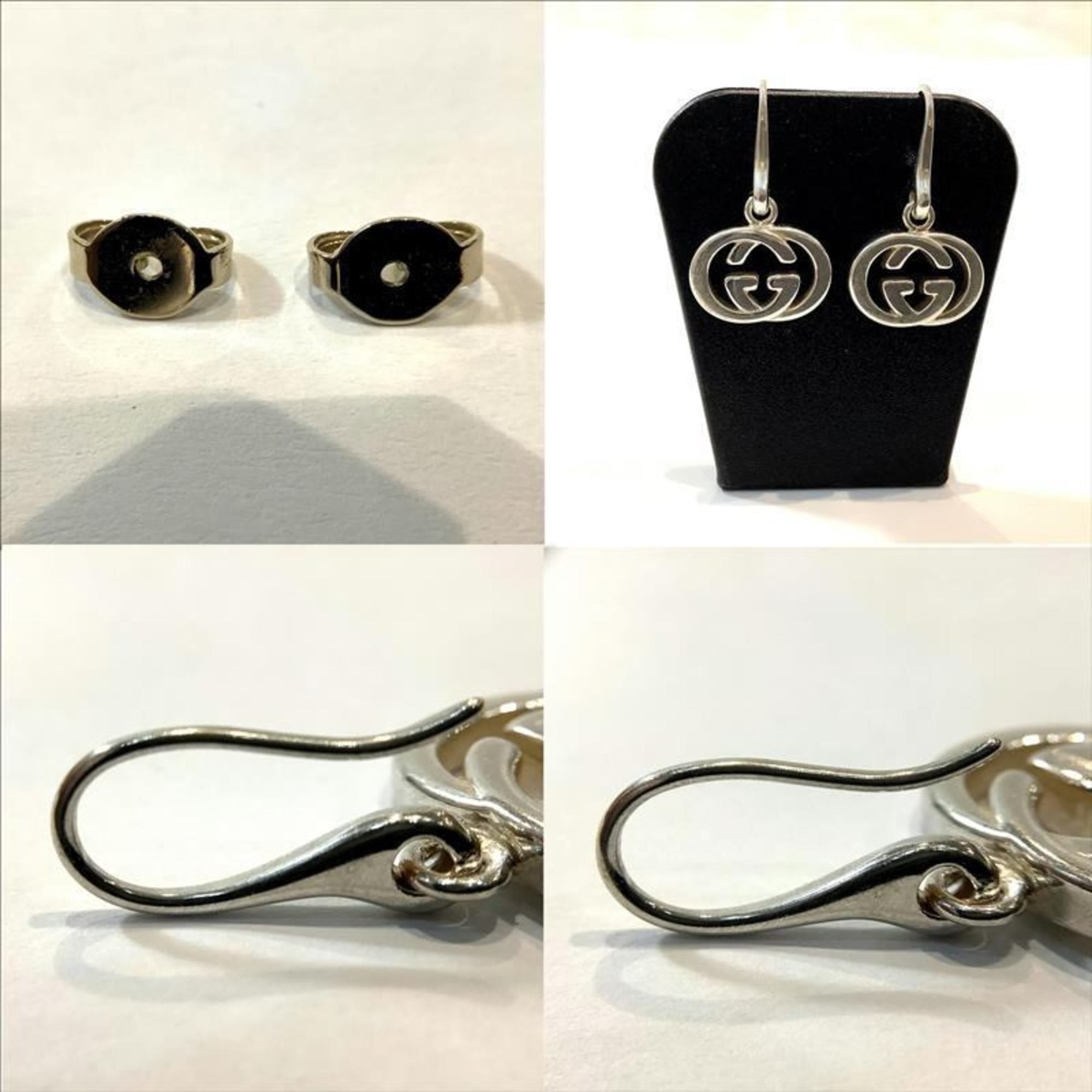 GUCCI 925 Interlocking GG Earrings 223321 J8400 8106 Silver Hanging KB-9158