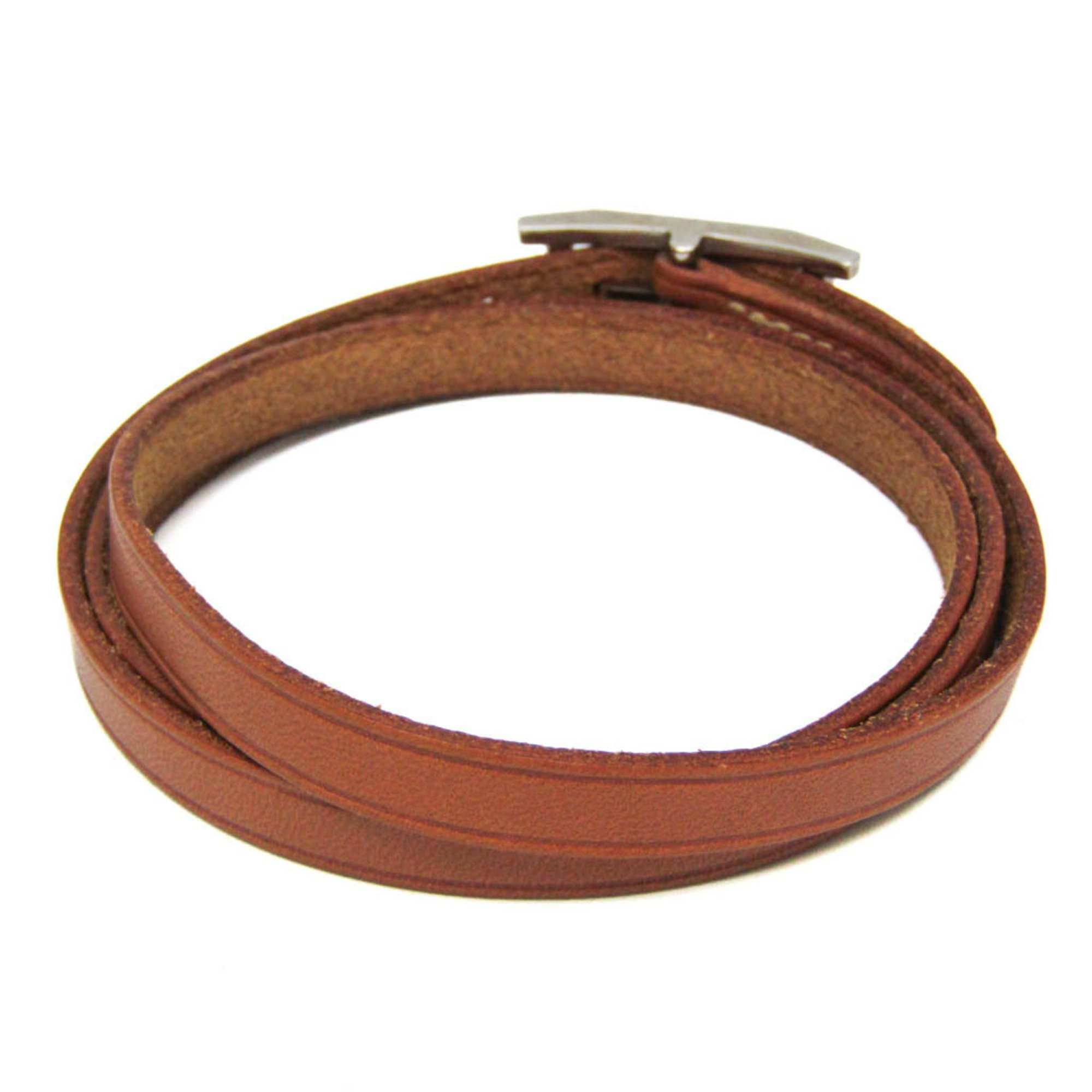 Hermes API III Choker Leather,Metal Bangle Brown,Silver