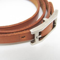 Hermes API III Choker Leather,Metal Bangle Brown,Silver