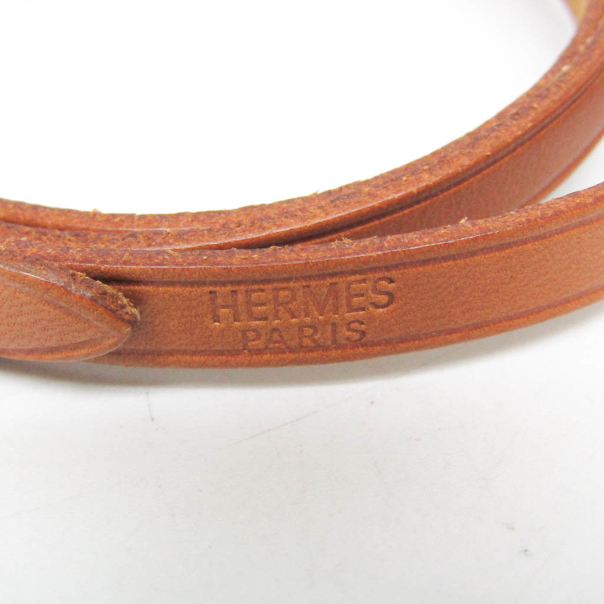 Hermes API III Choker Leather,Metal Bangle Brown,Silver