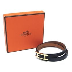 Hermes B-Api Choker Leather,Metal Wrap Bracelet Black,Gold