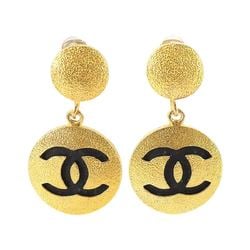 CHANEL Round Swing Coco Mark Earrings Gold Black