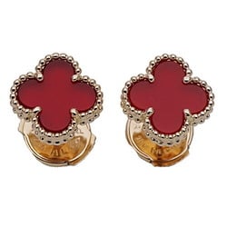 Van Cleef & Arpels Sweet Alhambra Earrings for Women, 750PG, Carnelian, Pink Gold, Polished