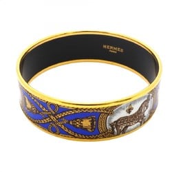 Hermes Bangle, GM enamel, horse motif, GP plating, cloisonné, gold, blue, men's