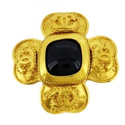 Chanel Brooch Coco Mark GP Plated Color Stone Gold Black Ladies