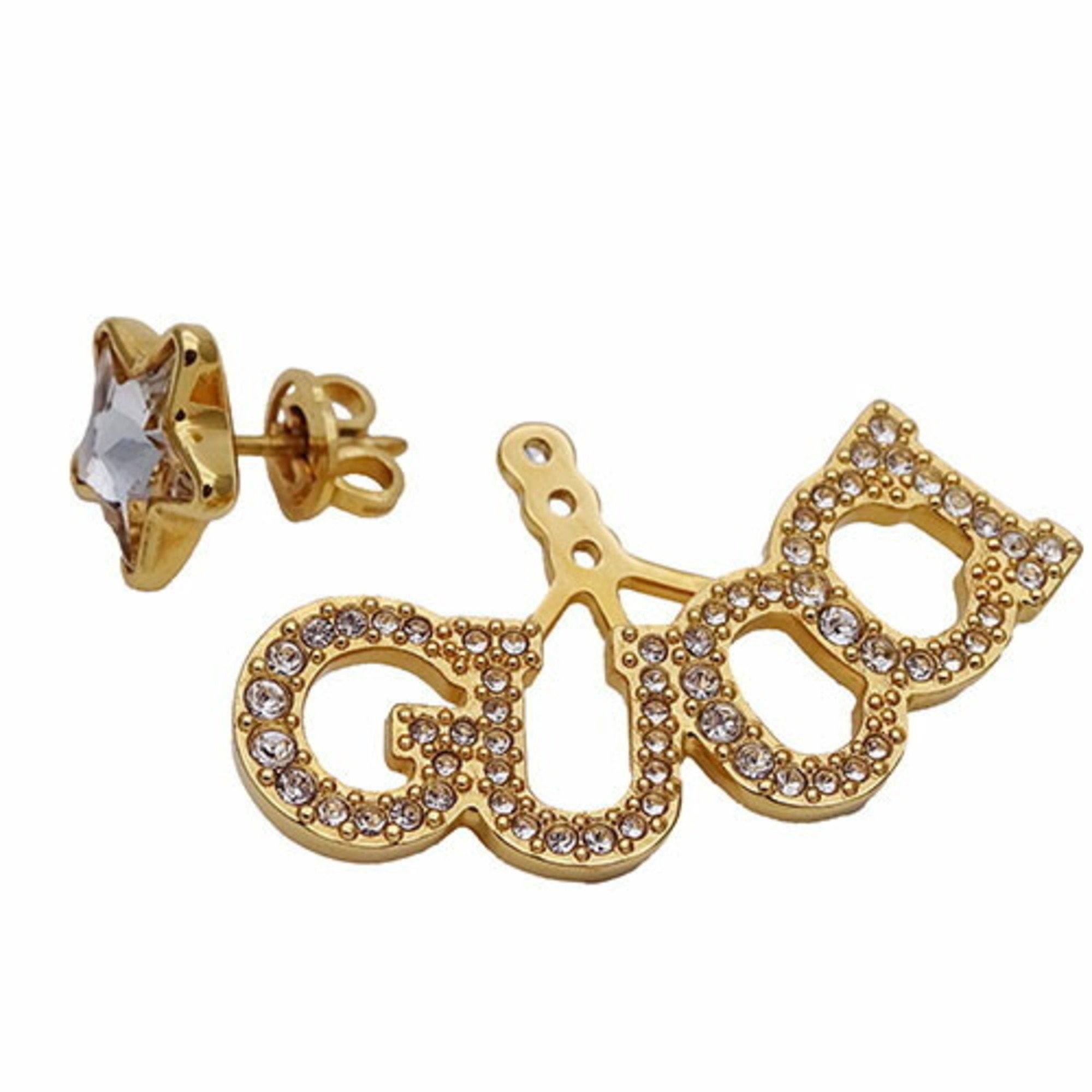 Gucci Earrings for Women, Rhinestone, Crystal, Gold, Star, Script, Single Earring, One Ear