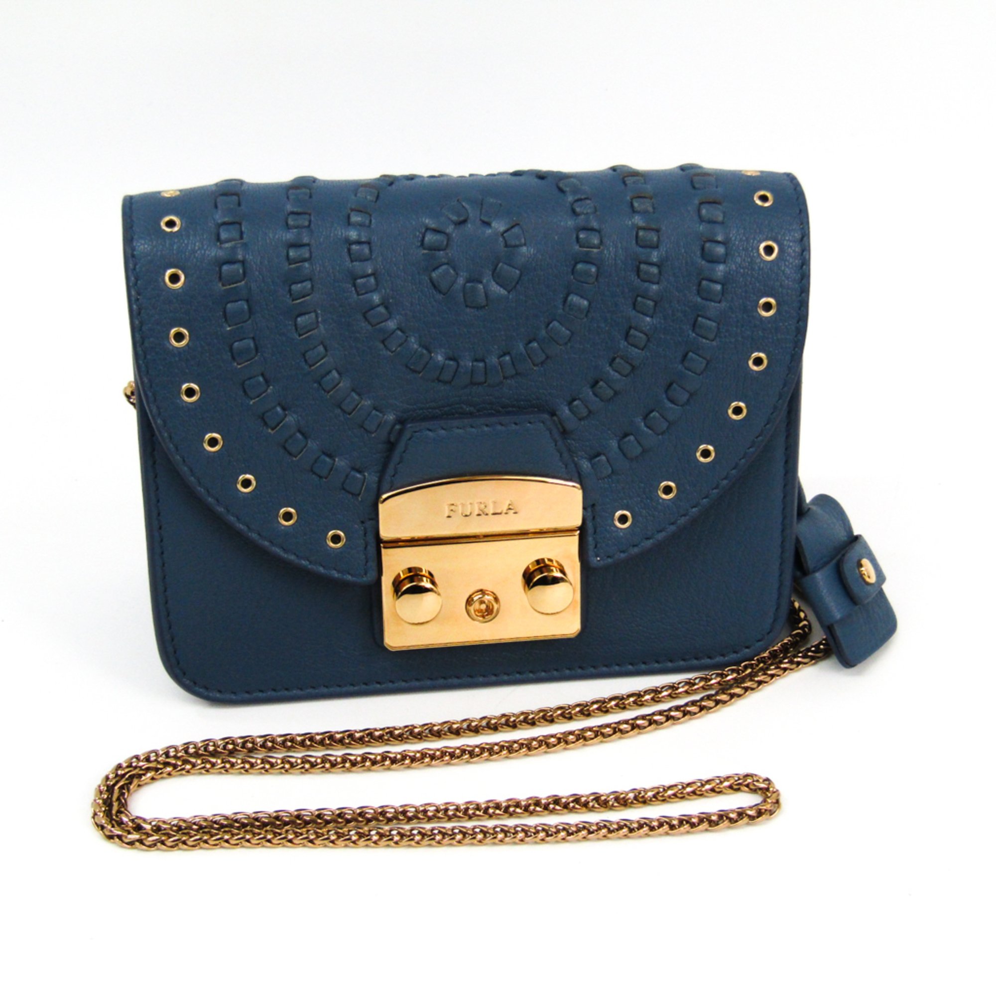 Furla Metropolis Round Women's Leather Shoulder Bag Blue